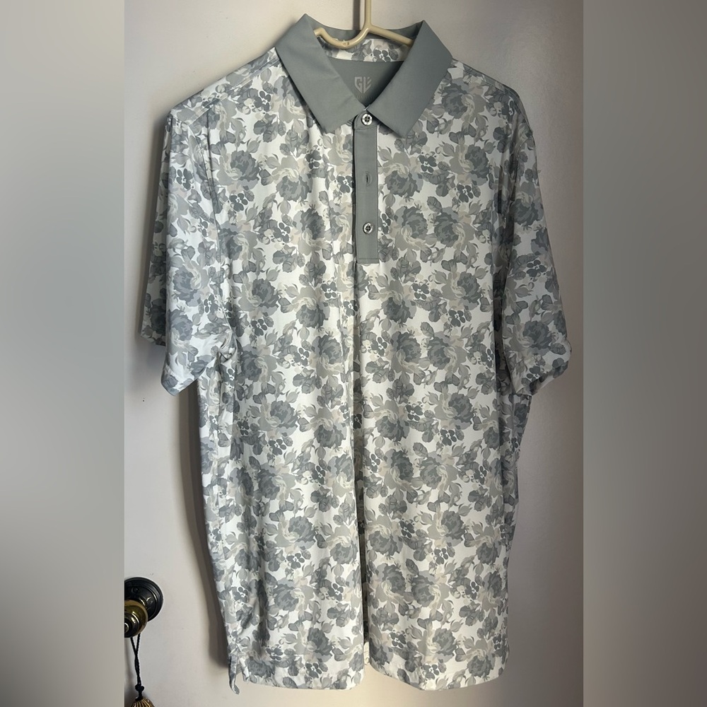 Gray Floral Polo Shirt